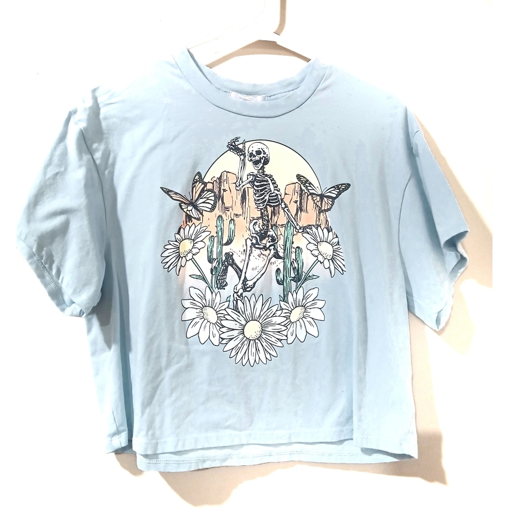 OUTLAW Dancing Skeleton In Desert Crop Tee S